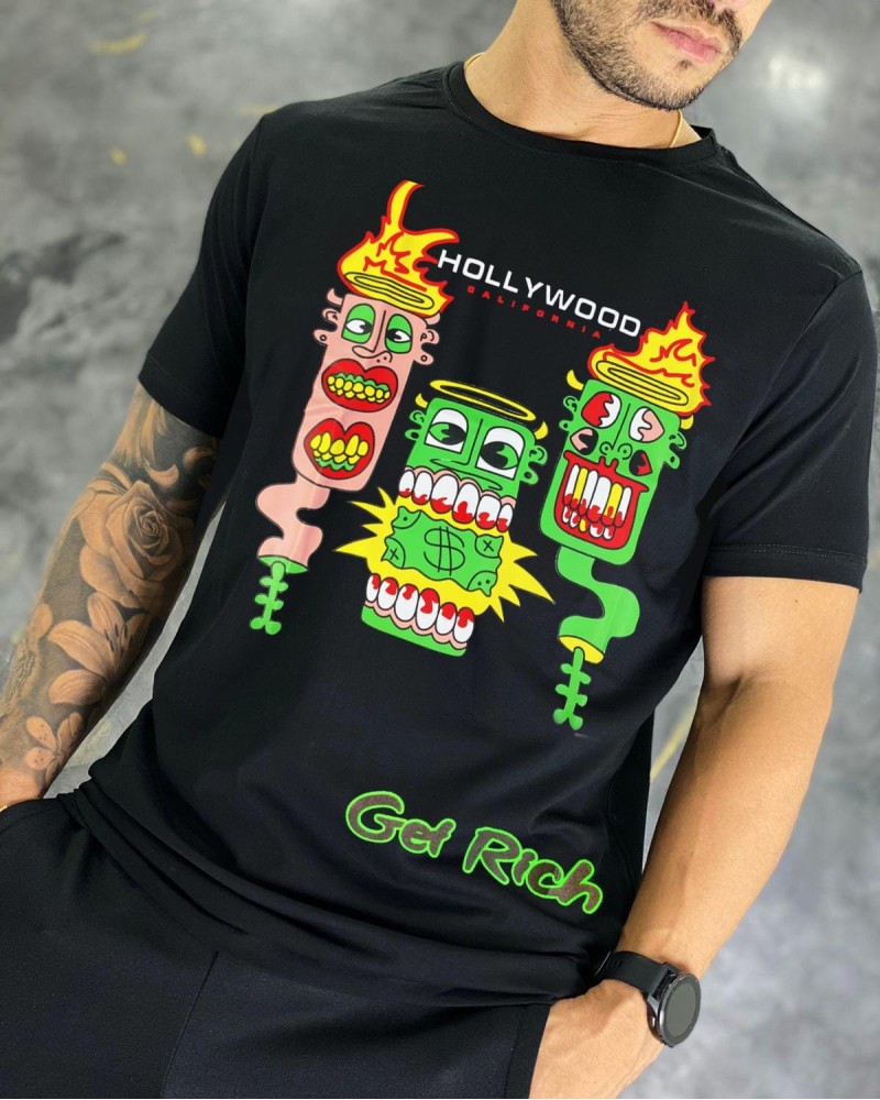 CAMISETA ESTAMPADA GET RICH HOLL YWOOOD