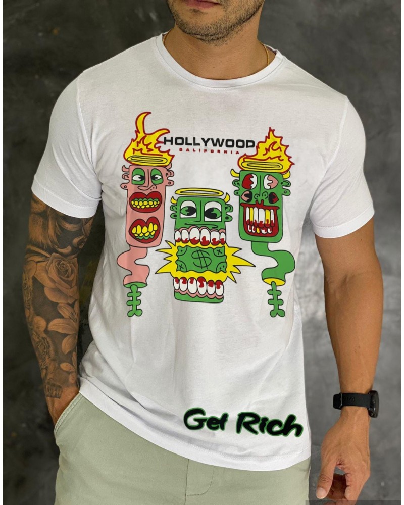 CAMISETA ESTAMPADA GET RICH HOLL YWOOOD